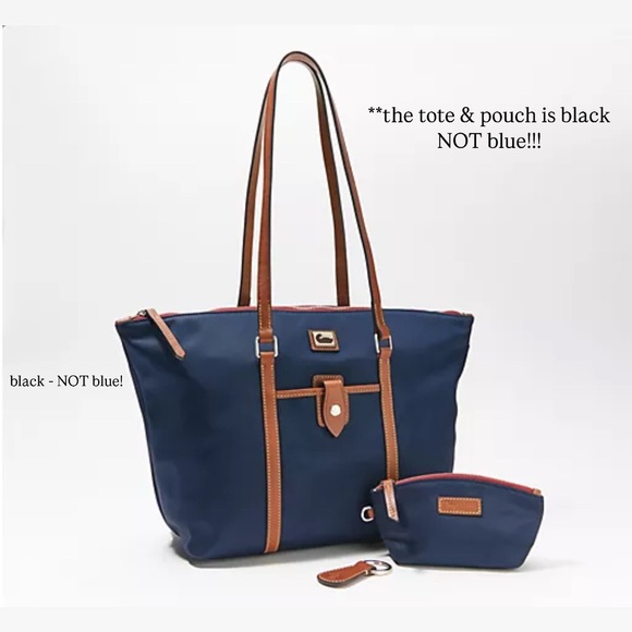 Dooney & Bourke Wayfarer Zip Tote & Coin Pouch in Black Nylon with Leather Trim - Picture 1 of 14